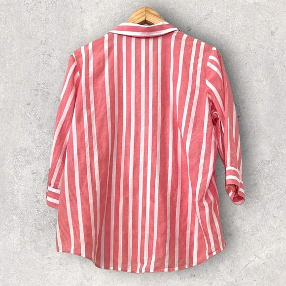 Chico's Women's Top Button Down Shirt Striped Size 1 3/4 Sleeve Silk Blend - Picture 2 of 8